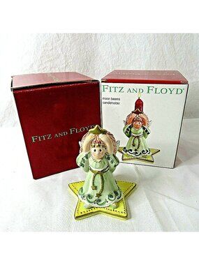 Fitz And Floyd Moonbeams Angel Figurine Candleholder Handcrafted China Original